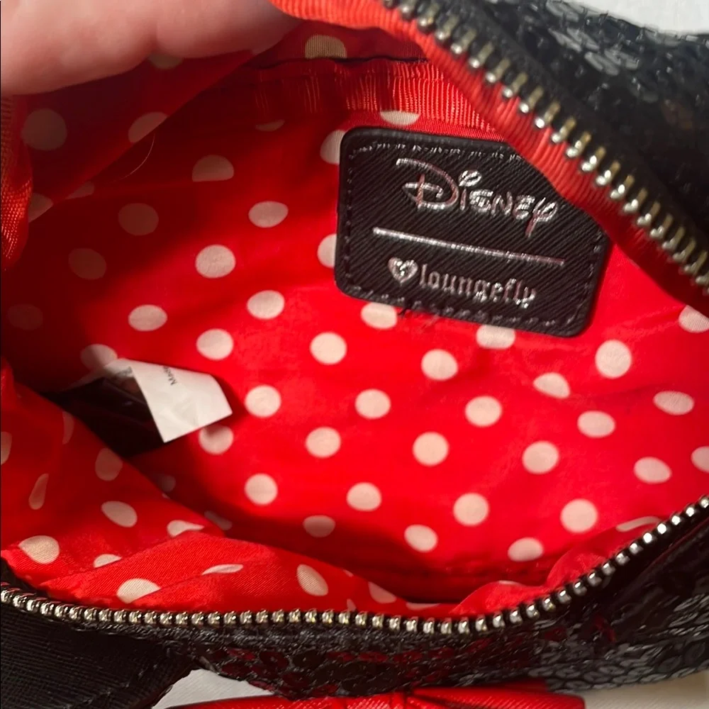 Loungefly Disney Minnie Black Sequin Bum Bag with Red Accent - Picture 6 of 14